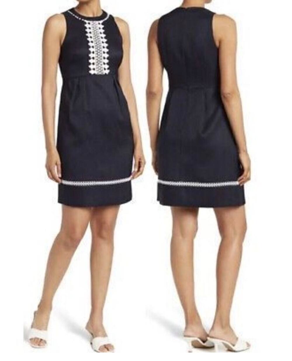 Eliza J Sleeveless Lace Embroidered Dress Navy White Size 14